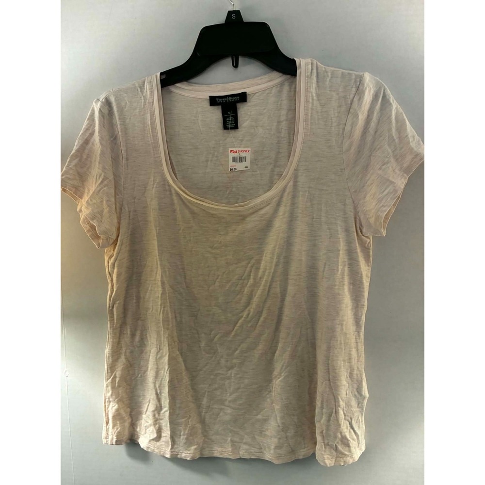 White House Black Market Womens Scoop Neck Short Sleeve Heathered Top Peach M
